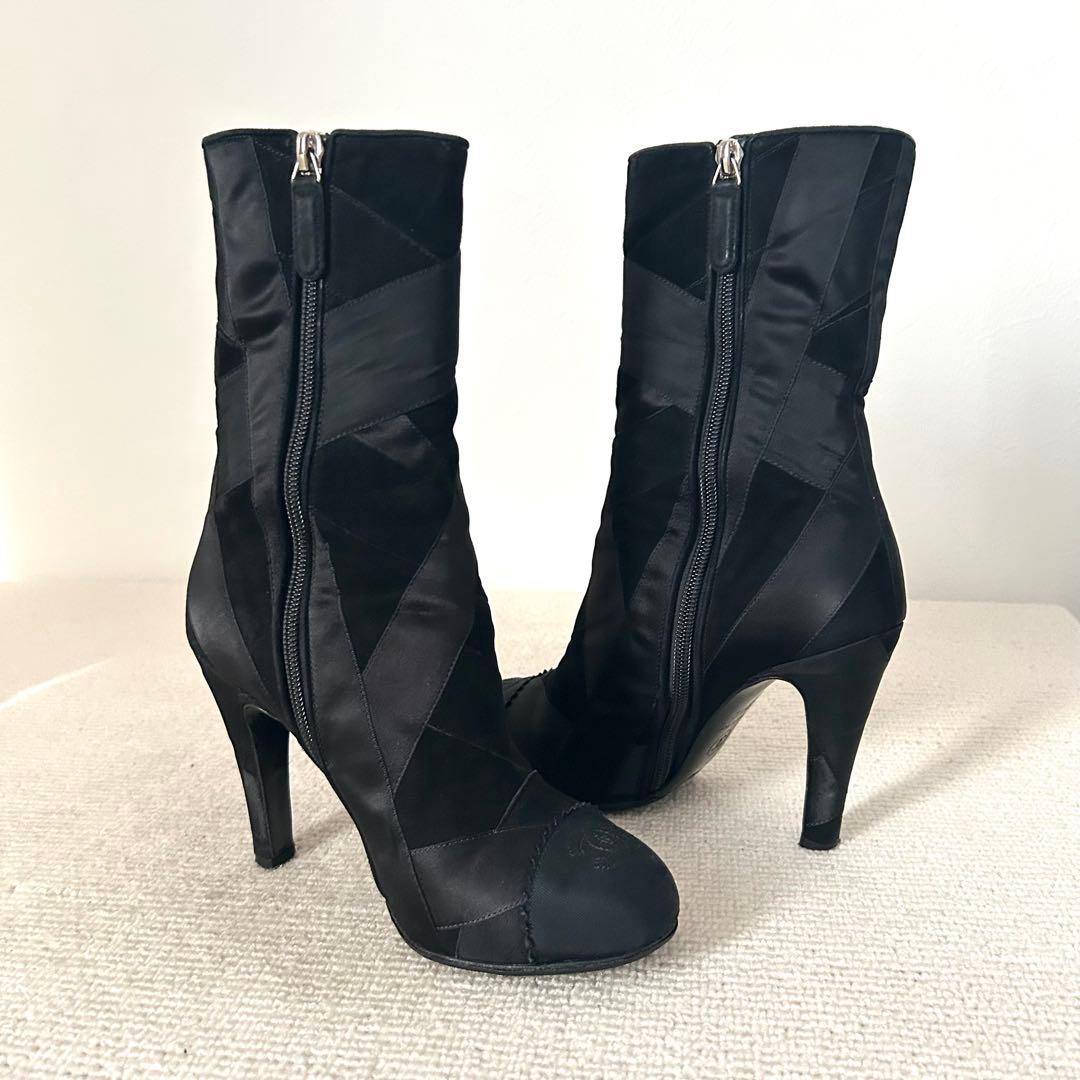 CHANEL シャネル ブーツ パッチワーク ココマーク 黒 22.5cm
