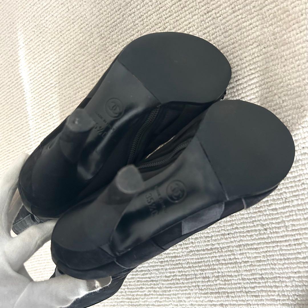 CHANEL シャネル ブーツ パッチワーク ココマーク 黒 22.5cm
