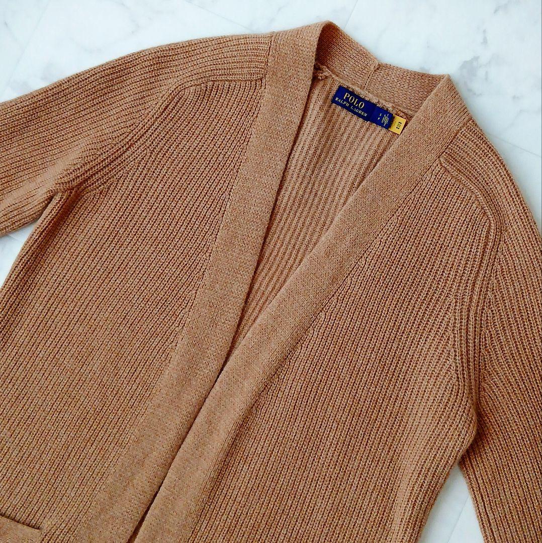 美品 ポロ ラルフローレン 上質 ウールカシミヤ ロングカーディガン ブラウン