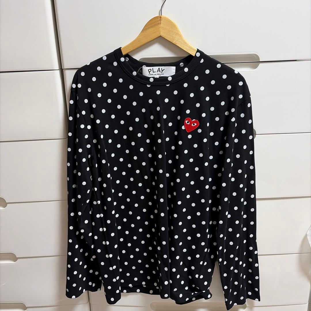 COMME des GARCONS 黒ポルカドット赤ハートロンT（Ｌサイズ）