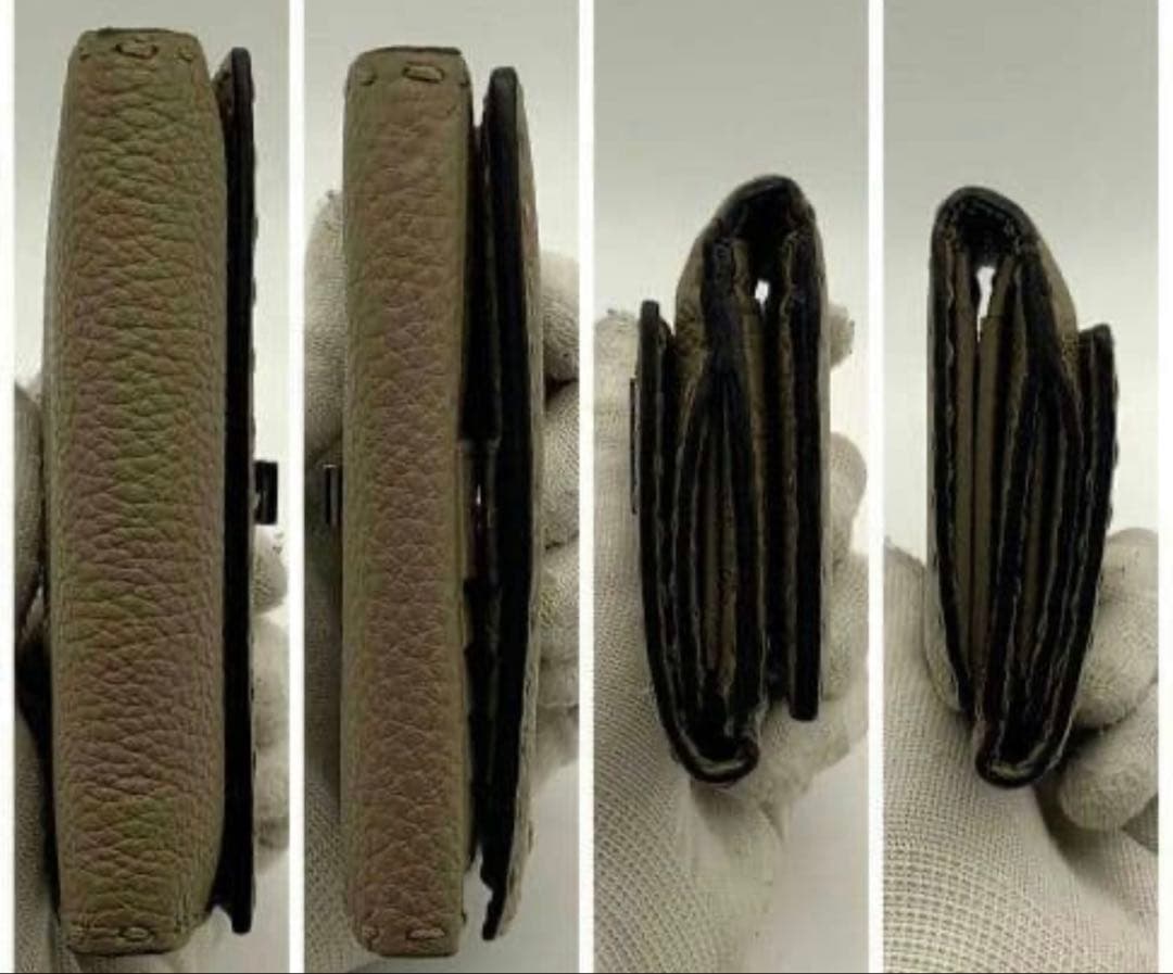 美品　FENDI 二つ折り財布　グレージュ　セレリア