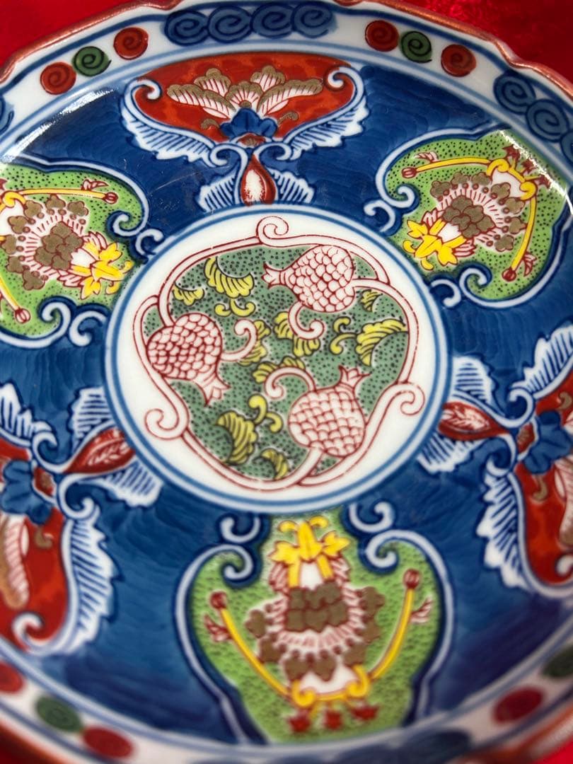 伊万里 有田焼 源 陶器 中皿 手彩色 アンティーク レトロ 銘々皿 染付 美品