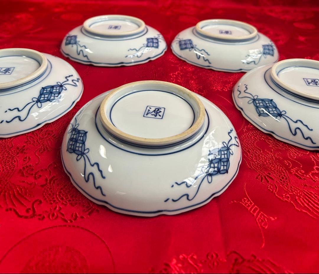 伊万里 有田焼 源 陶器 中皿 手彩色 アンティーク レトロ 銘々皿 染付 美品