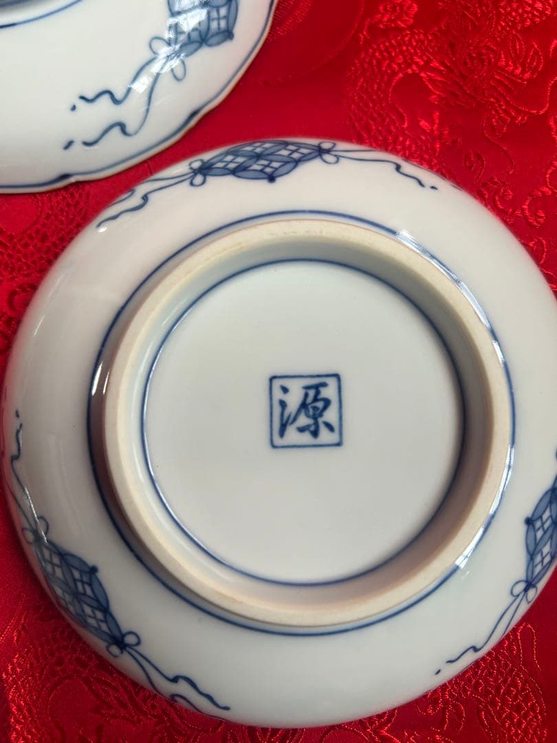 伊万里 有田焼 源 陶器 中皿 手彩色 アンティーク レトロ 銘々皿 染付 美品