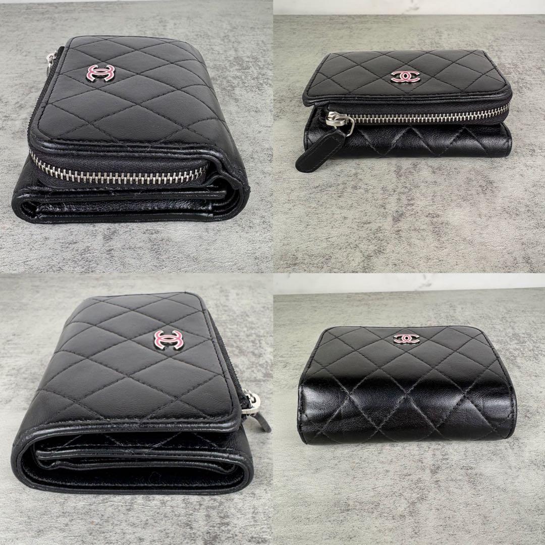 CHANEL ラムスキン　マトラッセ　三つ折り　コンパクト財布　ケース
