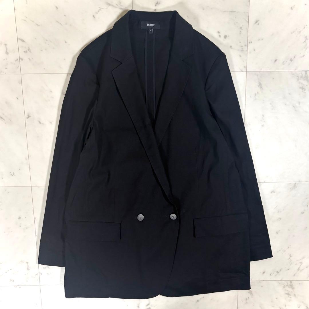 美品 セオリー リネン混 ダブルブレスト ジャケット 黒 定価4.9万 薄手