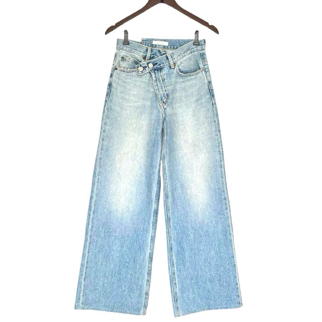 む*読様 人気 MOUSSY マウジー クロスウエストデニムパンツ ワイドストレ