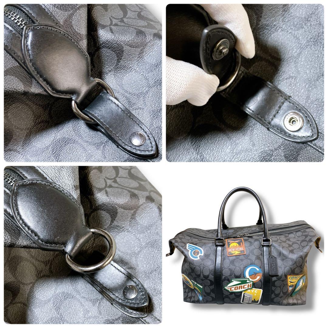 コーチ 良品 2way 斜め掛け可 シグネチャーワッペン ボストンバッグ グレー