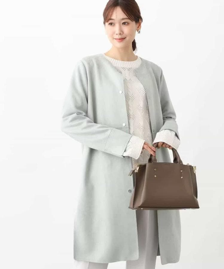 【タグ付き】ミッシェルクラン フェイクスウェードノーカラーコート ミント M