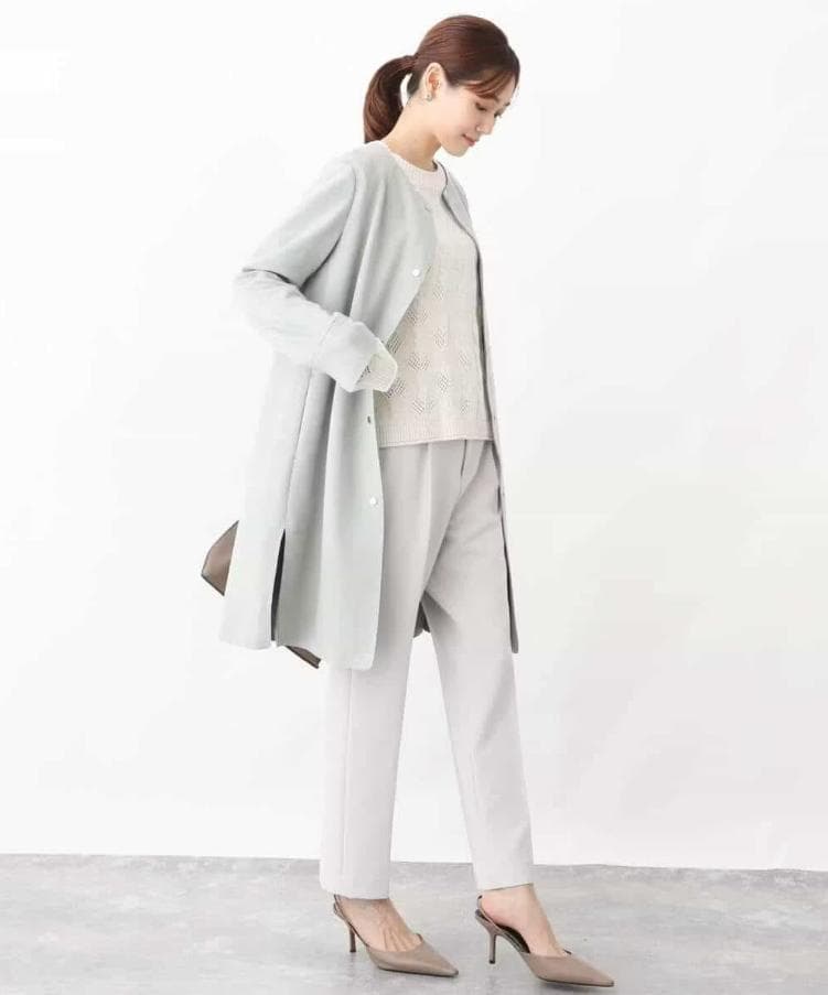 【タグ付き】ミッシェルクラン フェイクスウェードノーカラーコート ミント M
