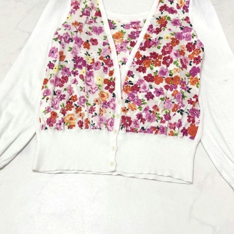 美品✨ レオナール　アンサンブル　花柄　カーディガン　上品　М　華やか　キャミ