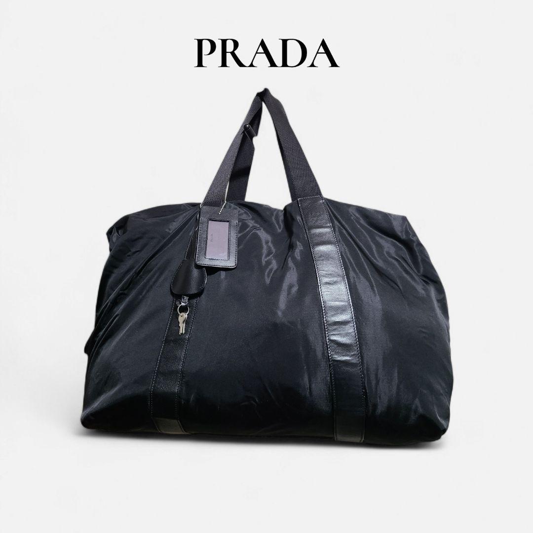 美品 PRADA プラダ ナイロン ボストンバッグ 黒 大容量 旅行 正規品