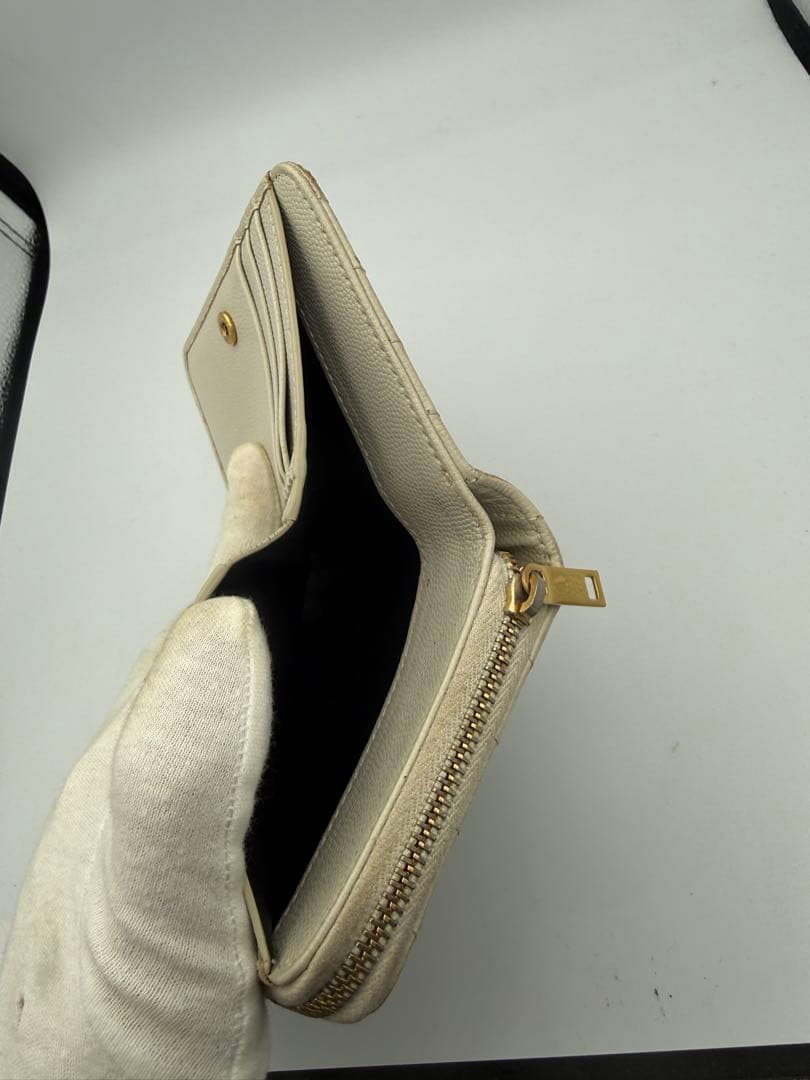サンローランSAINT LAURENT 二つ折り財布 クリーム　ミニ財布