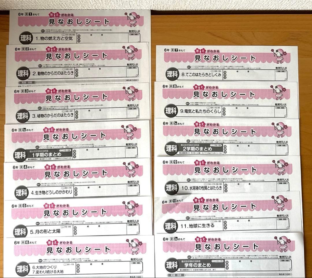⑥小学6年生 理科テストの見なおしシート 13枚