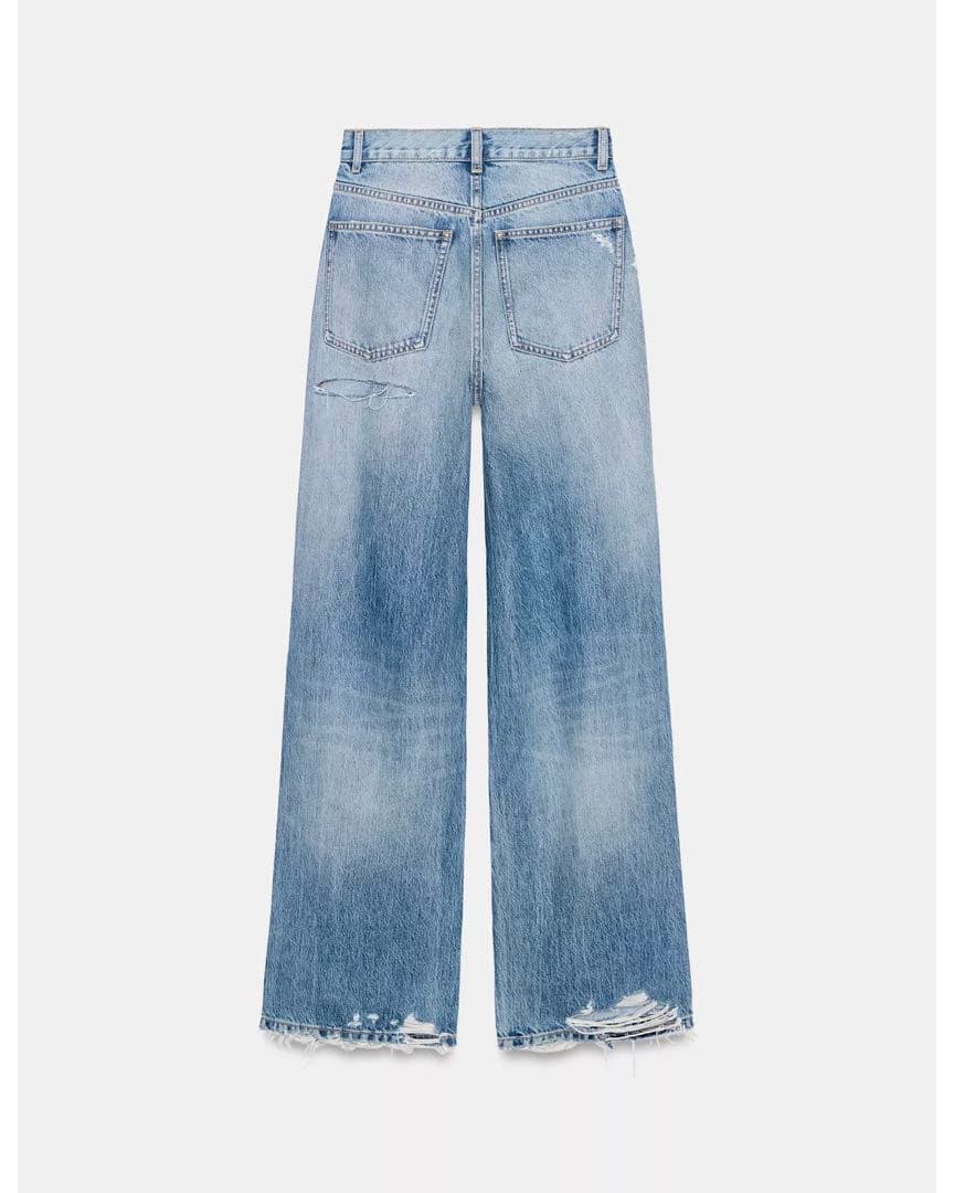 TRF ダメージ加工ワイドレッグハイウエストジーンズ　ZARA 32インチ