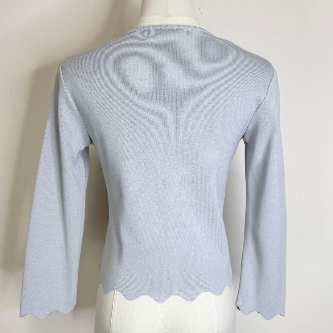 Rene basic パールボタン スカラップトリムカーディガン