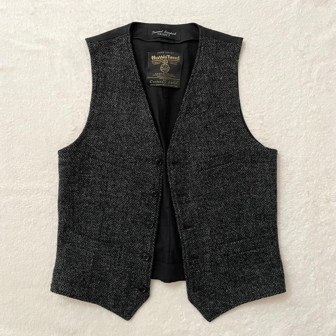 美品 Harris Tweed HAND WOVEN ウールベスト M グレー