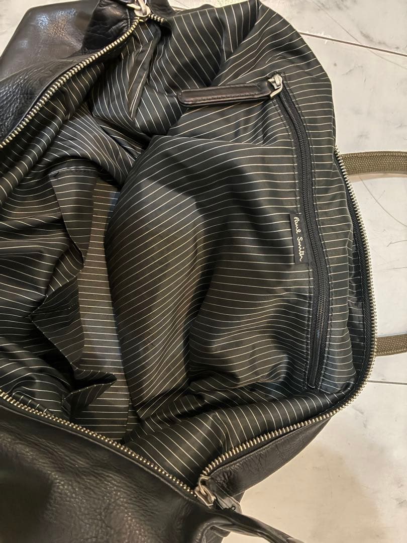 PaulSmith 黒レザー ボストンバッグ カーキハンドル
