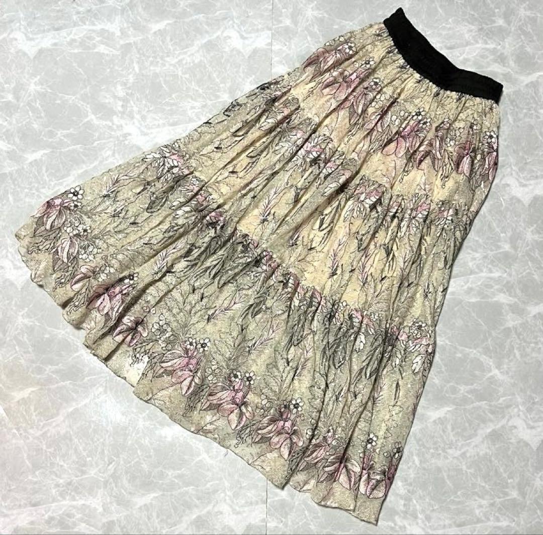 ダブルスタンダード チュール刺繍 スパンコールスカート サイズ38 ピンク M