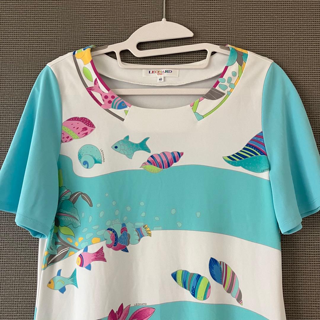 美品 レオナール ワンピース 花柄 魚柄 40