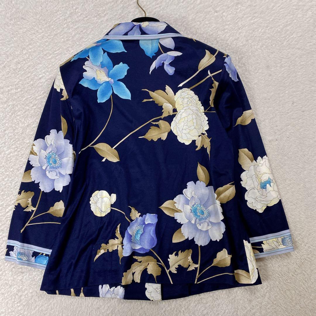 美品・レオナール　LEONARD ネイビー フローラル ジャケット　紺　L