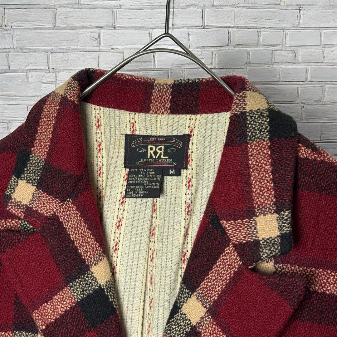 RRL ラルフ チェック ウール テーラードジャケット レッド 赤M