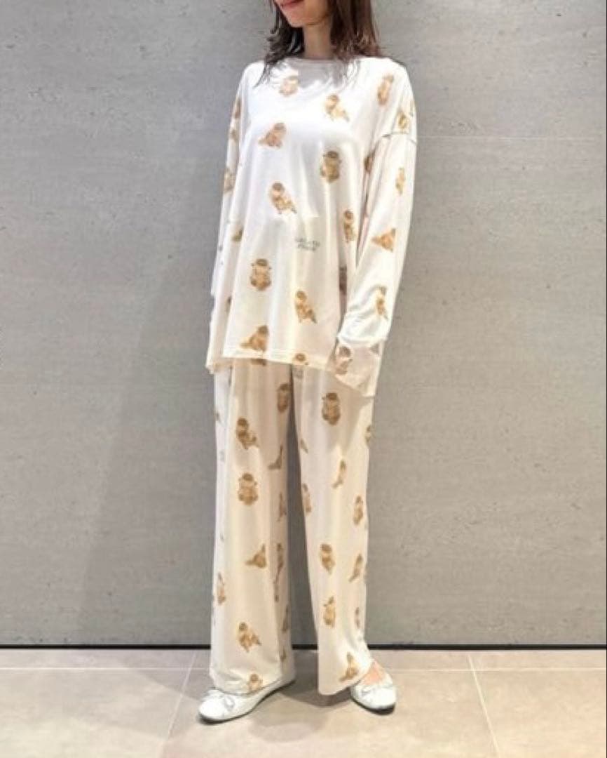 【新品】ジェラートピケ　ポメラニアン総柄ロンT &ロングパンツ
