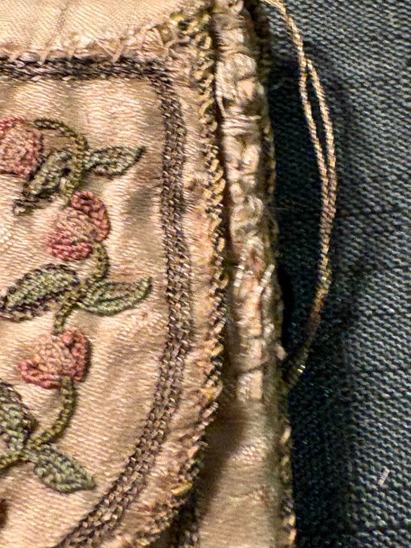 アンティーク19世紀 シェニールChenille刺繍 タフタバッグ