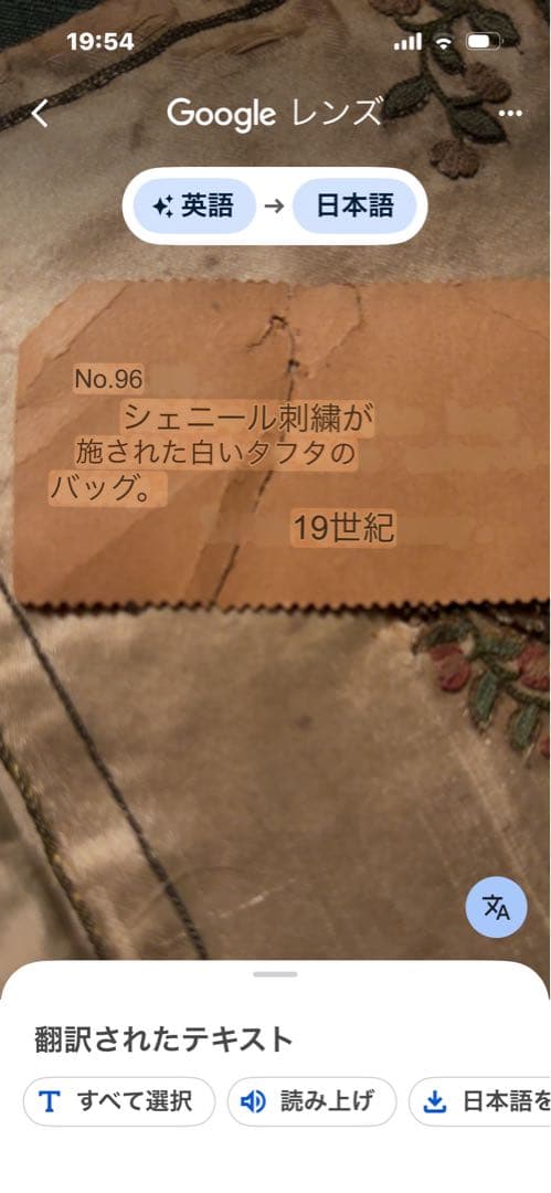 アンティーク19世紀 シェニールChenille刺繍 タフタバッグ