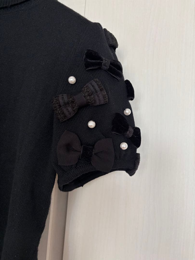 René ルネ 半袖トップス リボン付きニット36 黒