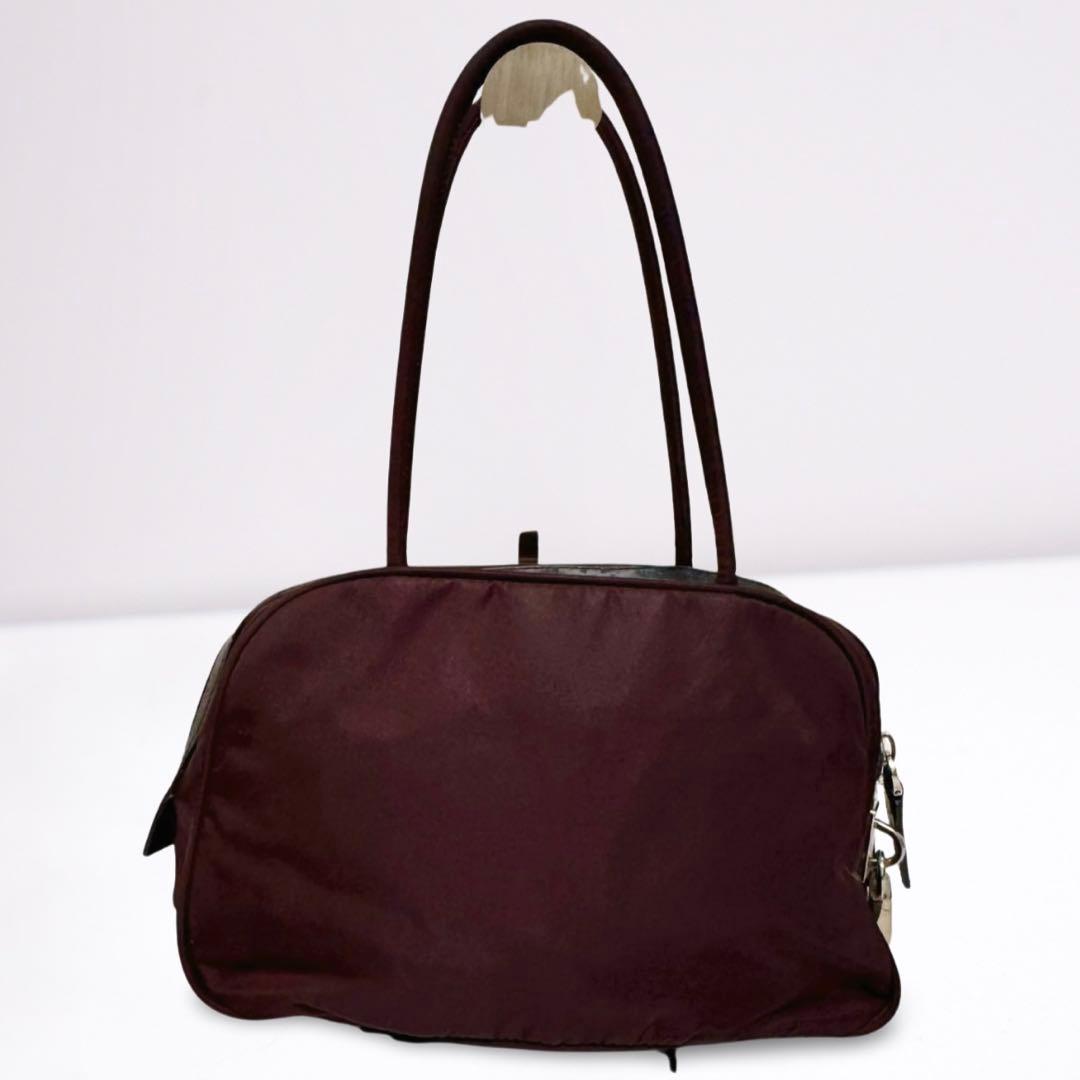 【正規品】プラダ PRADA ミニボストン ボルドー ナイロン×レザー 三角ロゴ