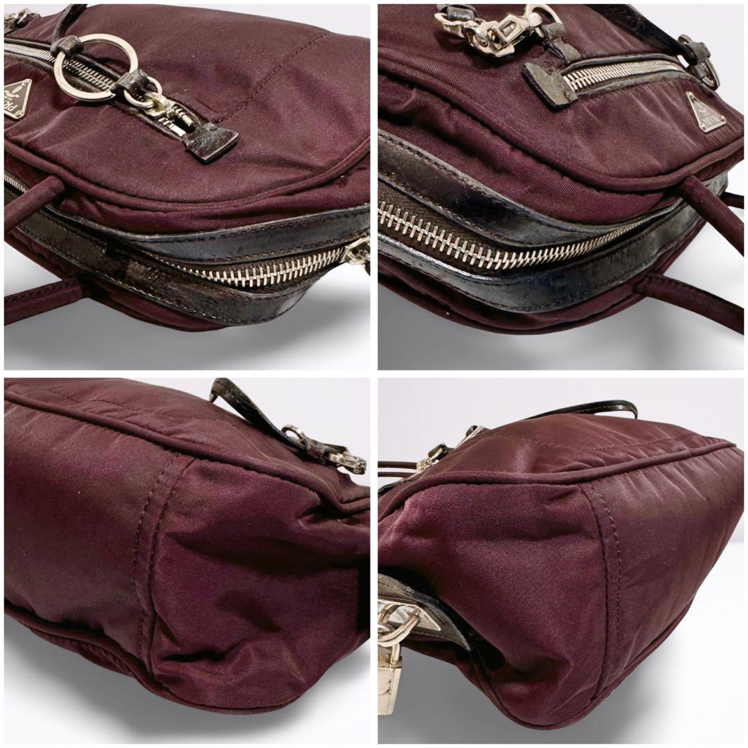 【正規品】プラダ PRADA ミニボストン ボルドー ナイロン×レザー 三角ロゴ