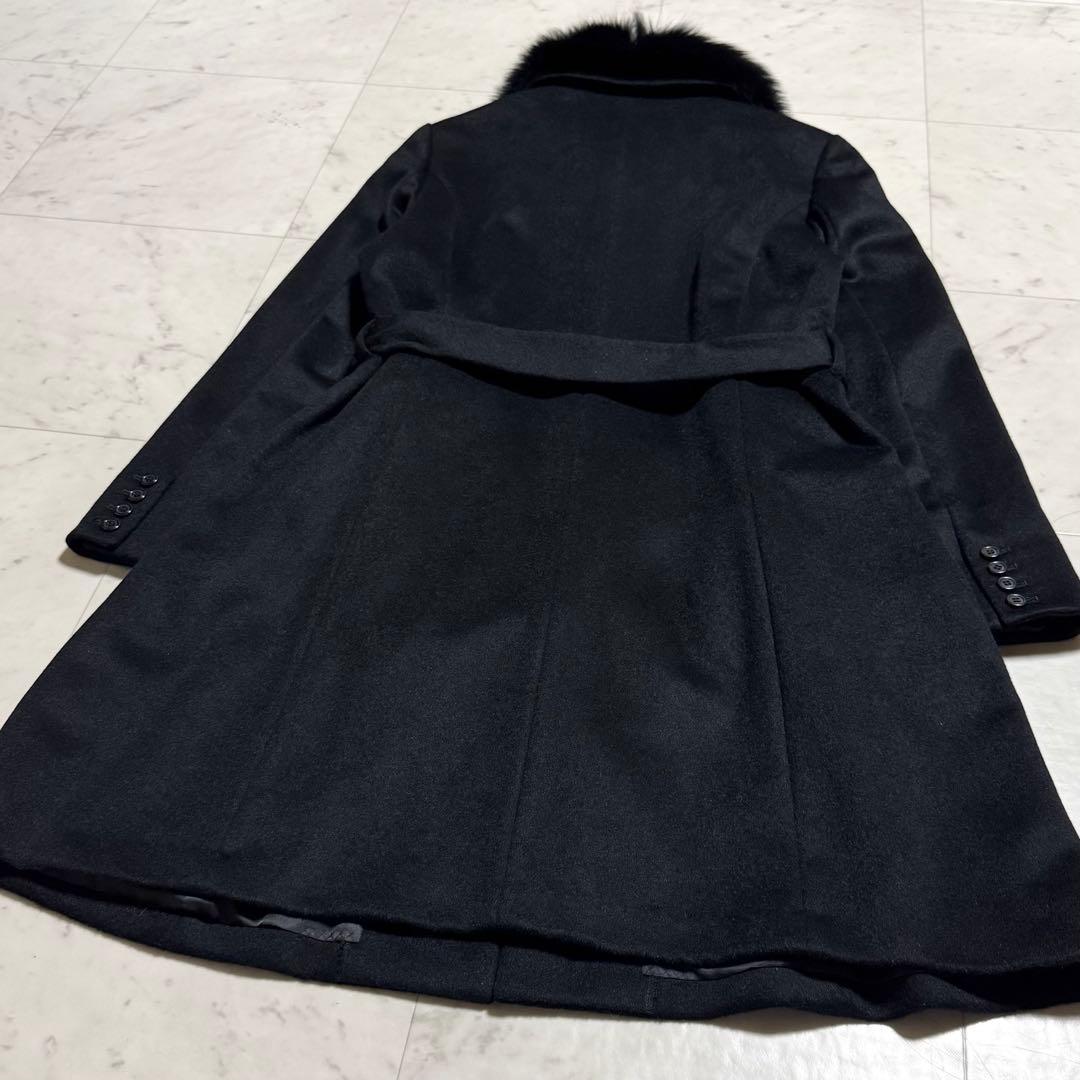 未使用タグ付き Zalal カシミヤ100% ベルテッドコート フォックスファー