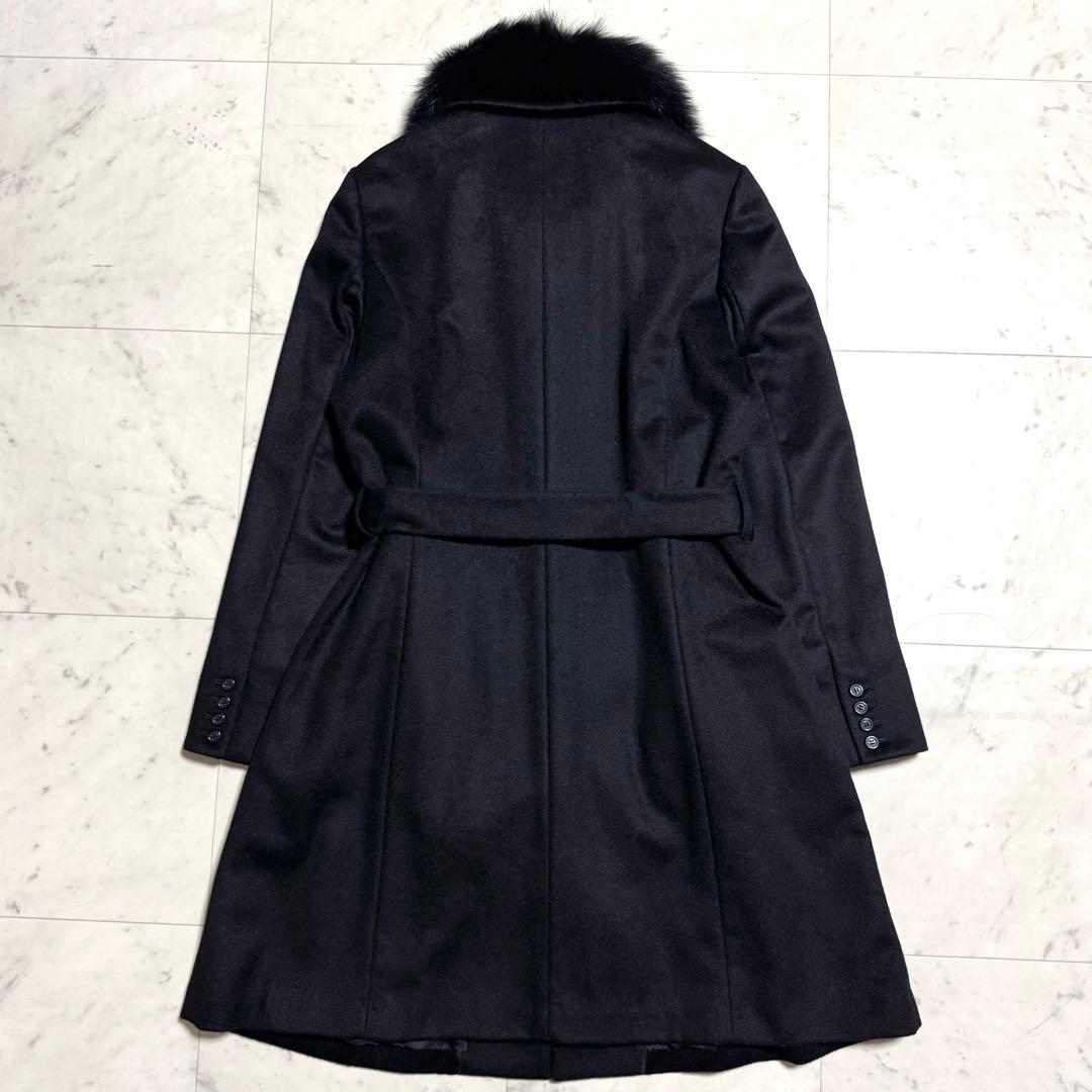 未使用タグ付き Zalal カシミヤ100% ベルテッドコート フォックスファー