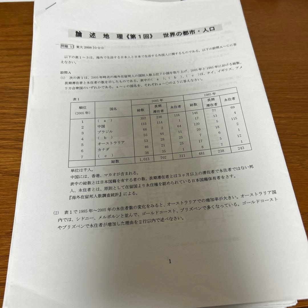 南賢司　研伸館　東大京大　地理論述対策プリント　全16回