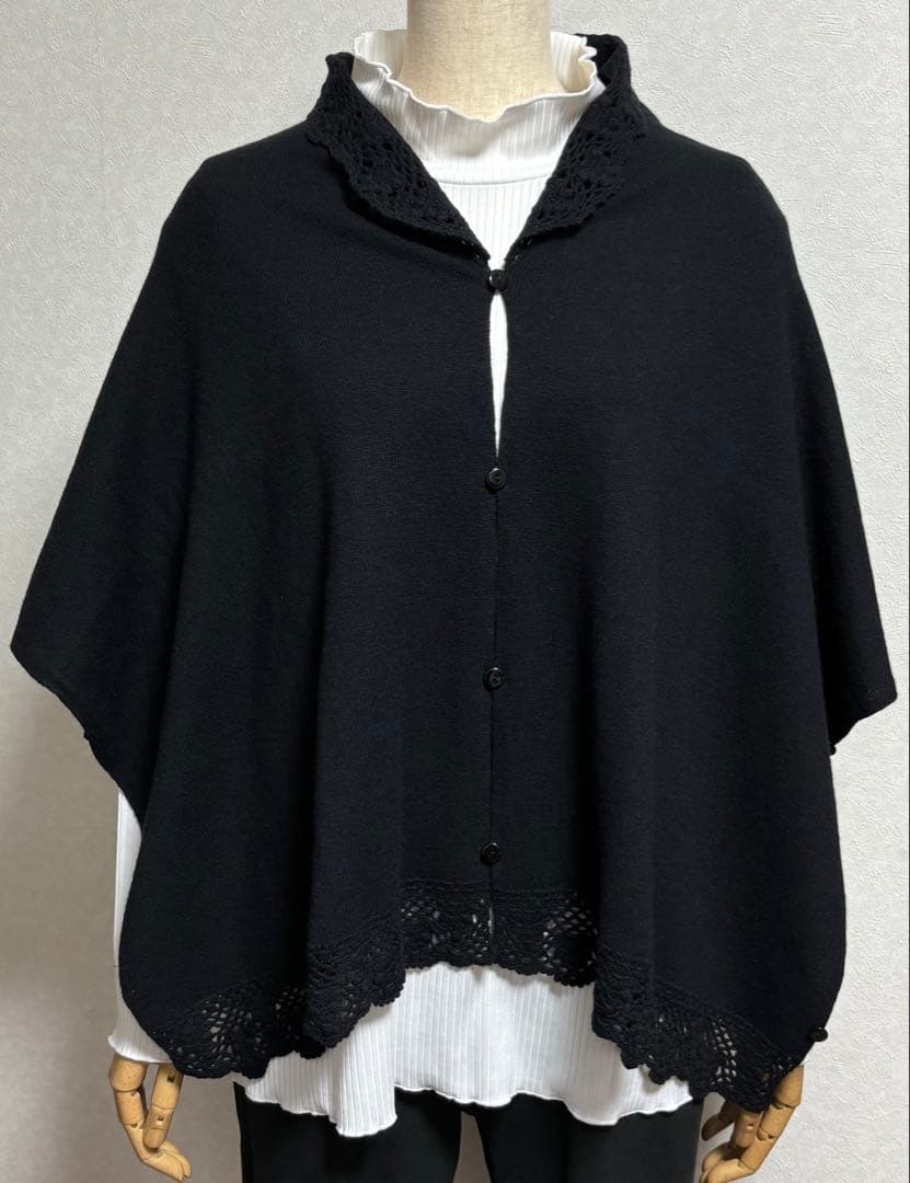【新品】レイクアルスター カシミヤ混モチーフ付ストール 花モチーフ レース編み