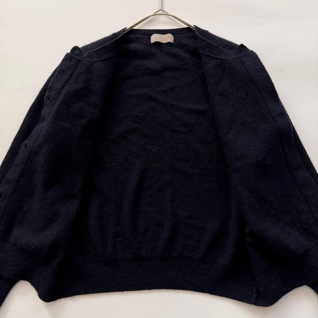カシミヤ混✨️マーガレットハウエル クルーネックカーディガン 比翼ボタン Ⅱ 紺