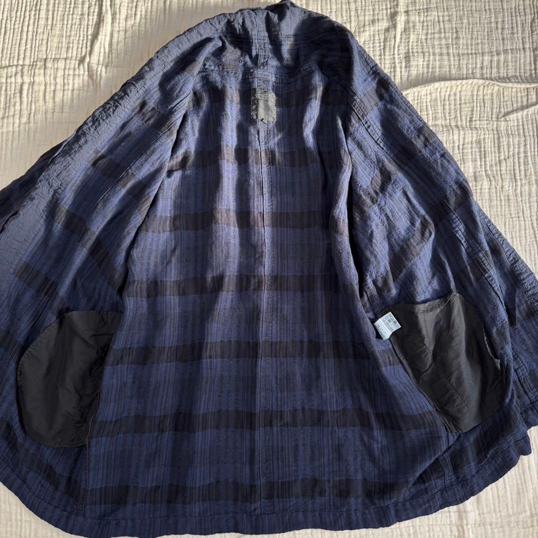 pas de calais パドカレ　リネン　ジャケット　インディゴ　チェック