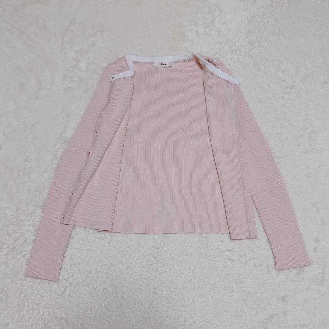 極美品 Rene コサージュ付 リブカーディガン ピンク セレモニー 34