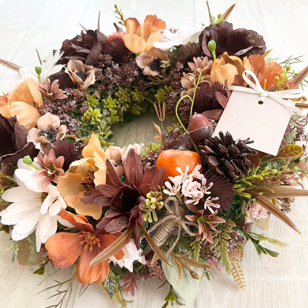 秋リース 紅葉 リース ブラウン 大きめ 豪華 ナチュラルリース