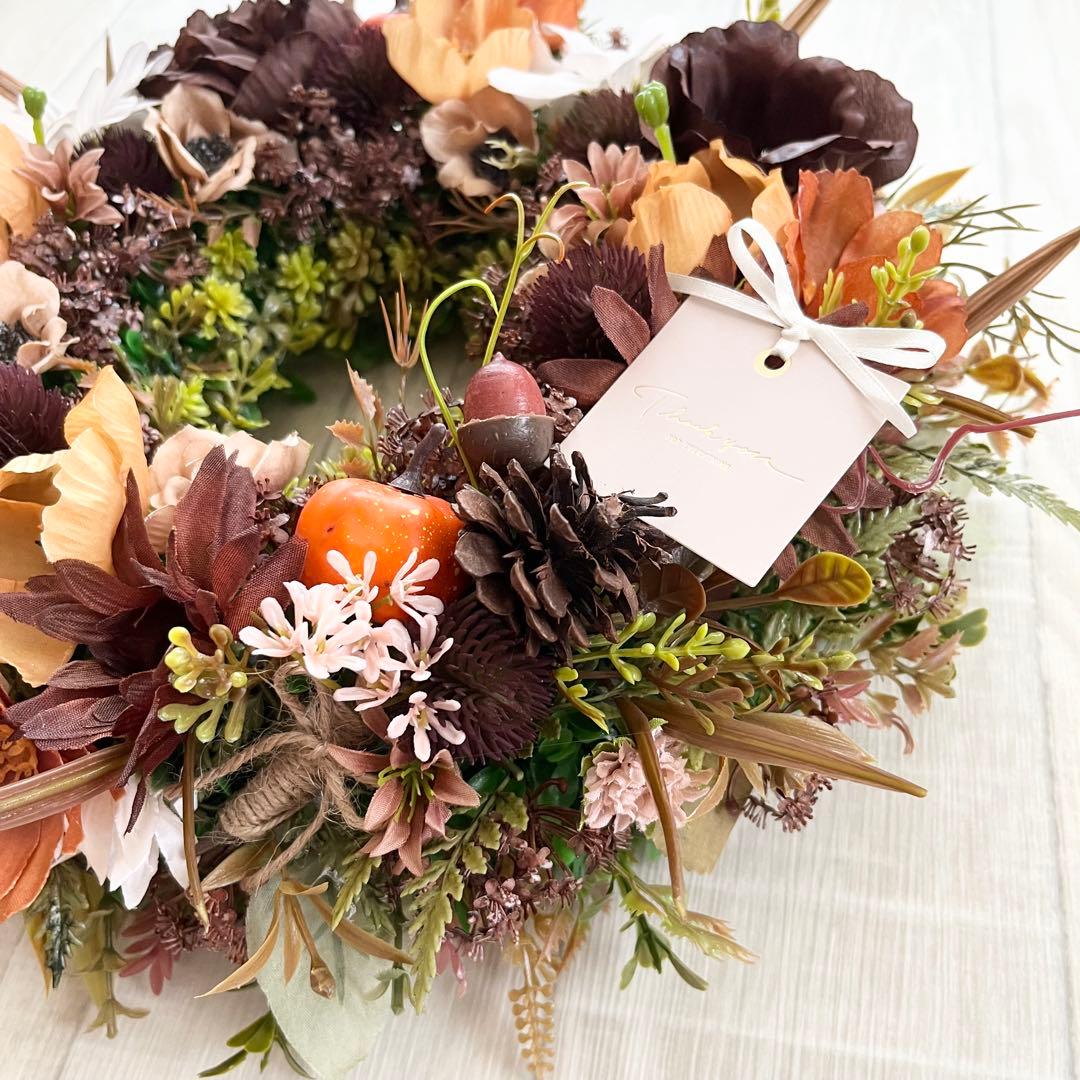 秋リース 紅葉 リース ブラウン 大きめ 豪華 ナチュラルリース