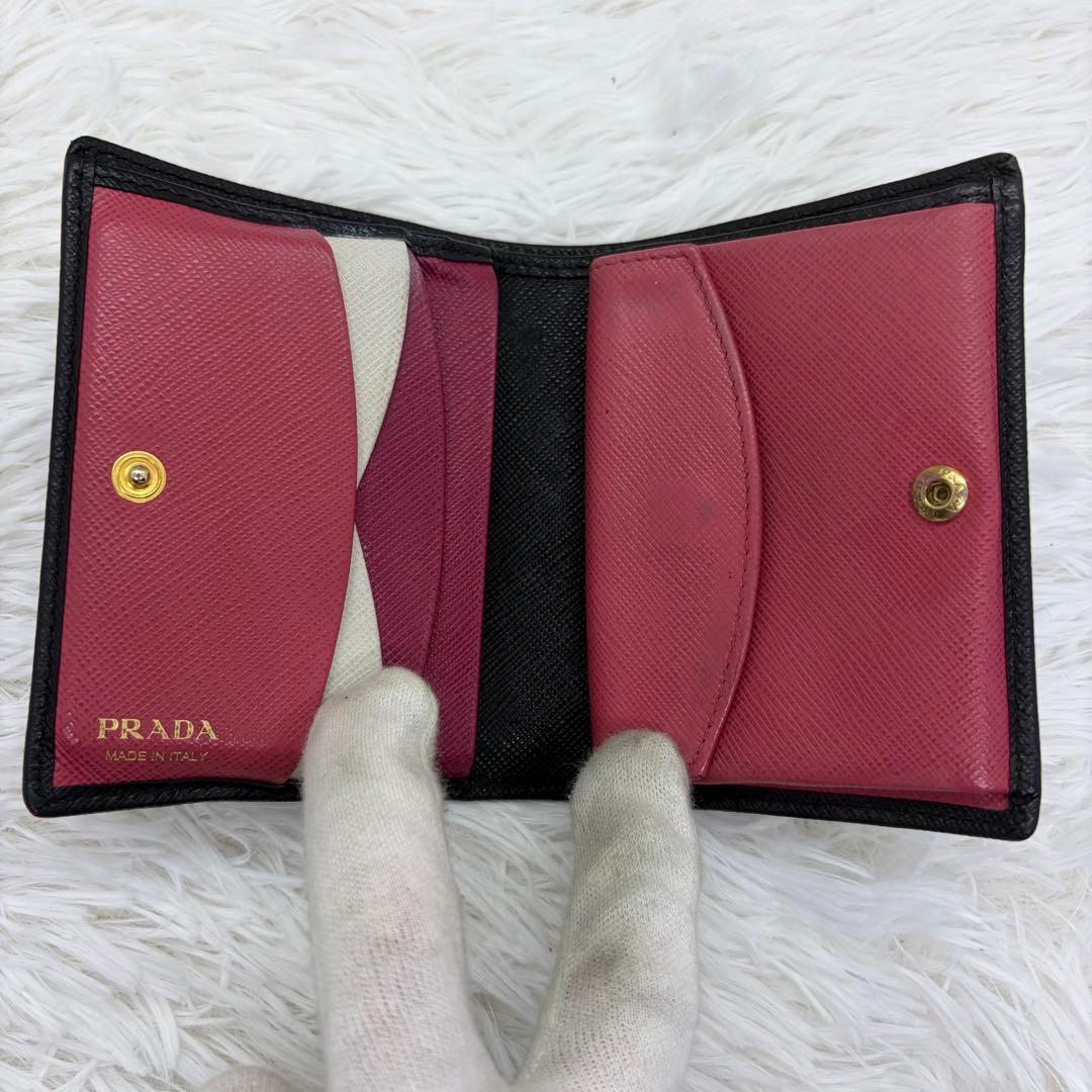 RFID搭載/美品✨️プラダ 二つ折り財布 サフィアーノ ピンク バイカラー