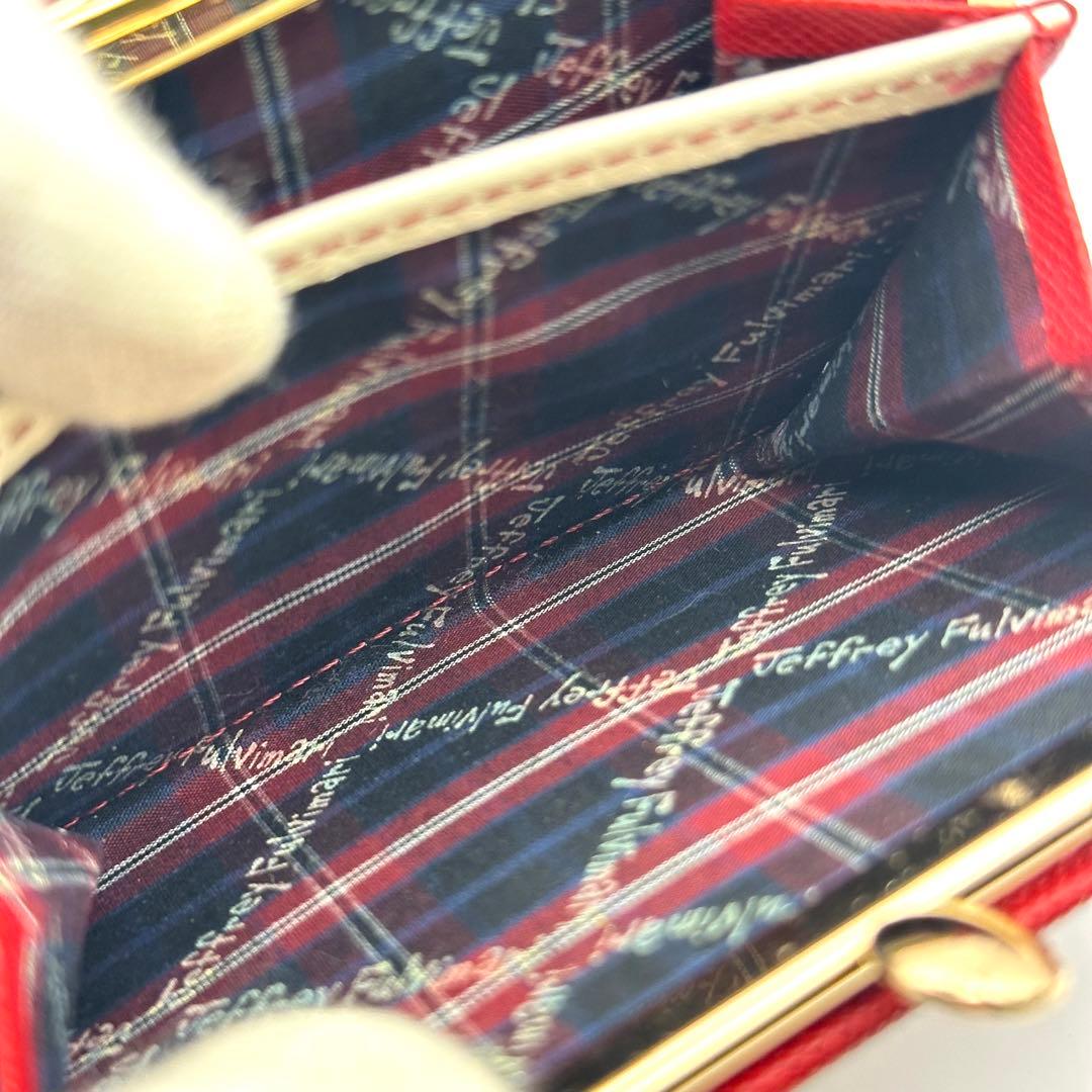 【美品】ジェフリーフルビマーリ 二つ折り財布 がま口 刺繍 レッド系