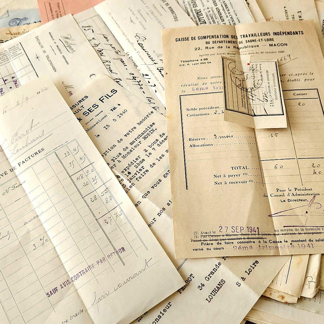 ヴィンテージ紙もの＊蚤の市＊1900年代初頭～フランスの領収書など書類100枚③