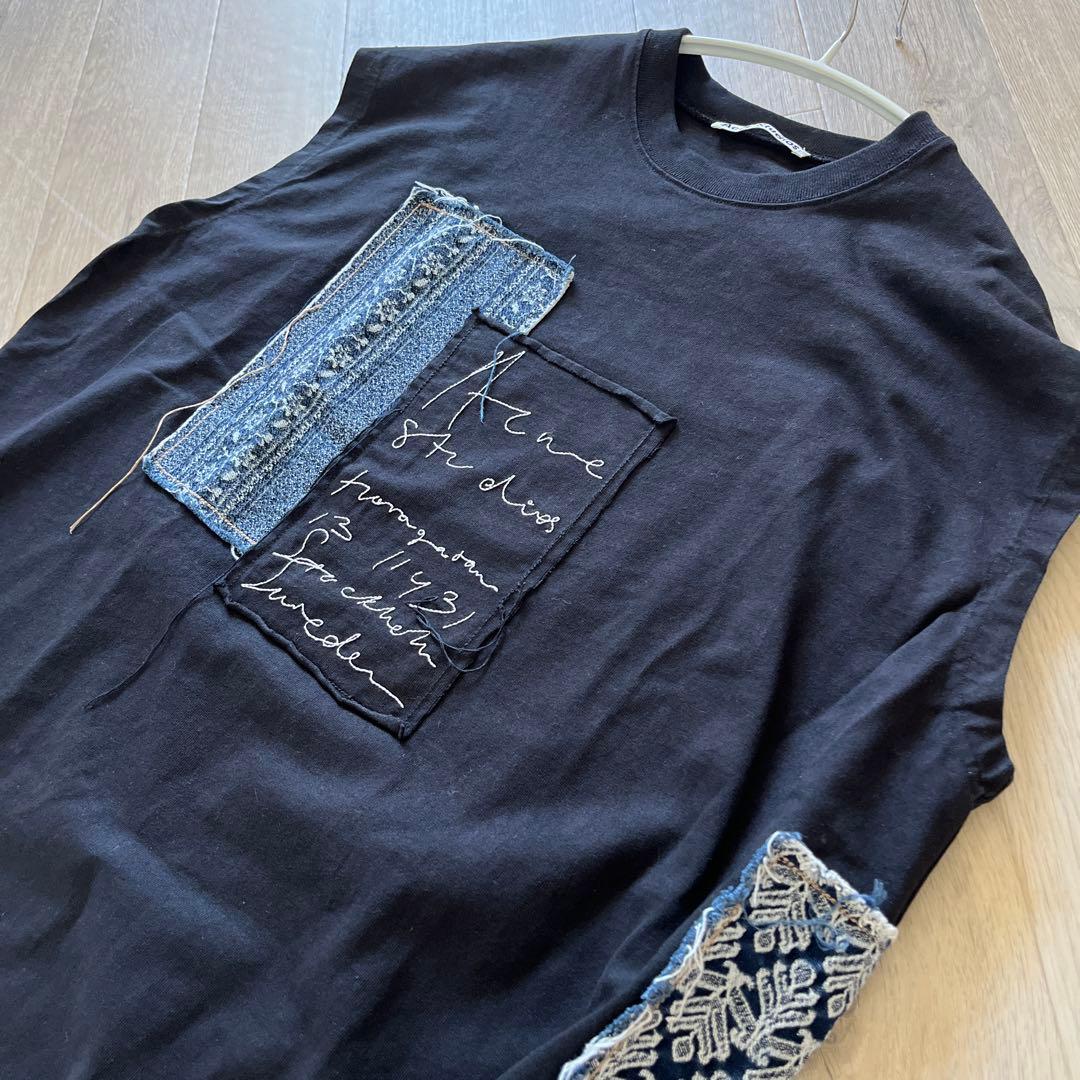 Acne Studios ロゴ刺繍入り デニム パッチワーク ノースリーブt