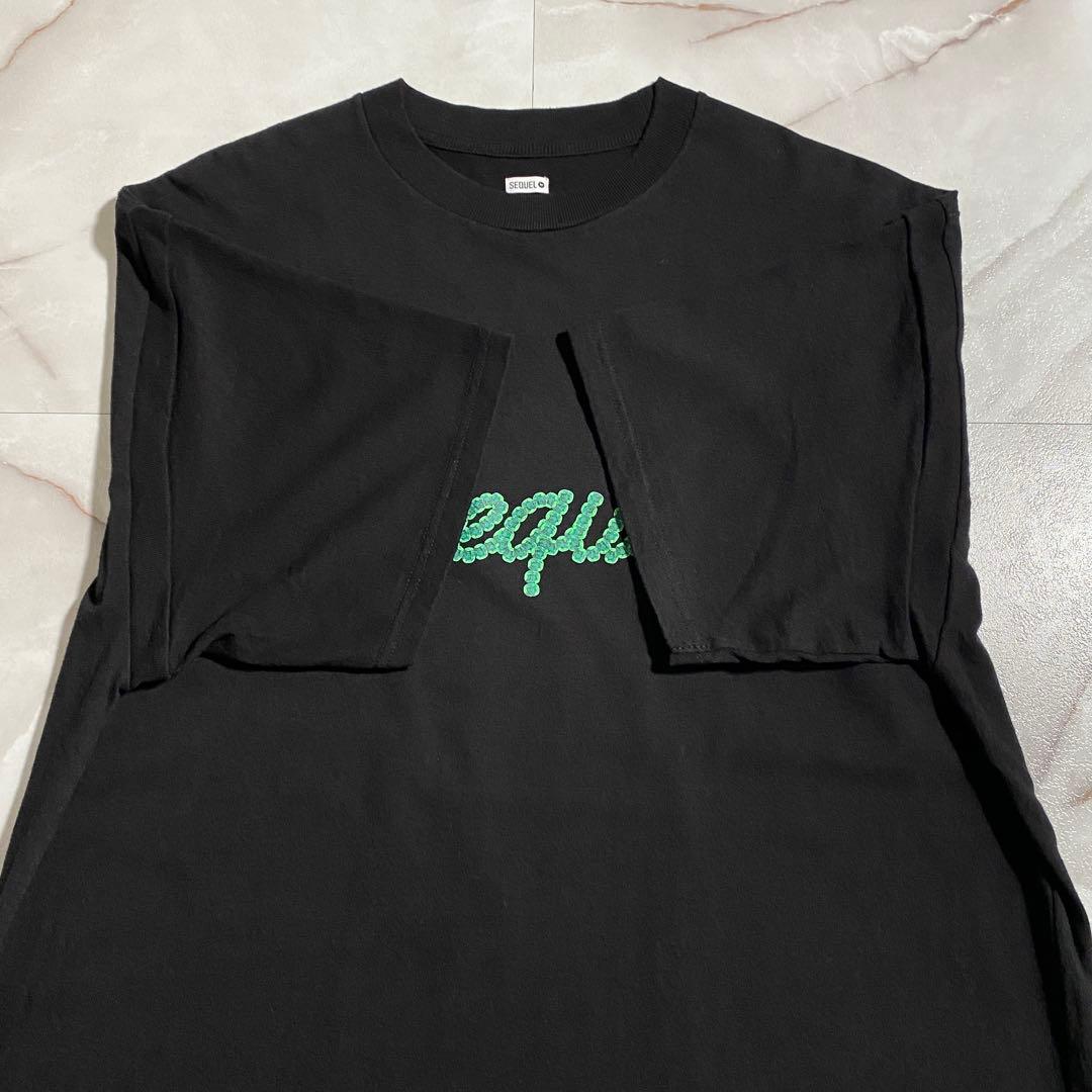 A19071 極美品 シークエル 23AW 花柄筆記体ロゴTシャツ 黒L