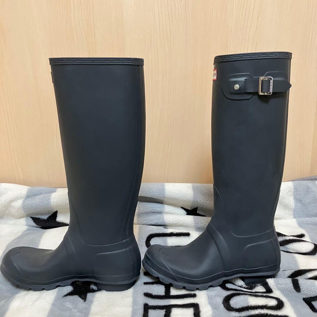 【極美品】HUNTER レインブーツ 24.5㎝ ネイビー バックル付き