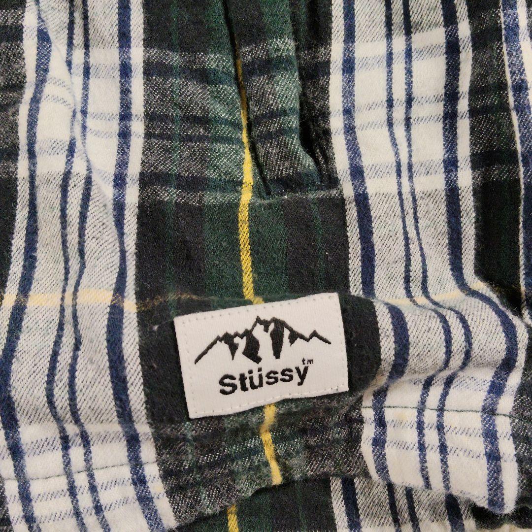 STUSSY　00s　ジップアップ　ジャケット　フード　チェック　緑　単丈　М