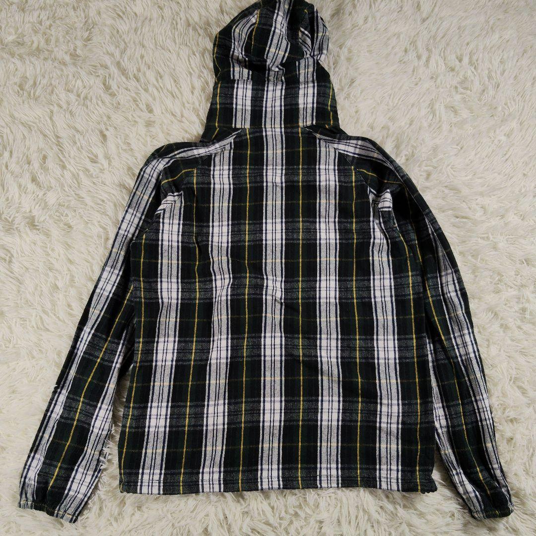 STUSSY　00s　ジップアップ　ジャケット　フード　チェック　緑　単丈　М