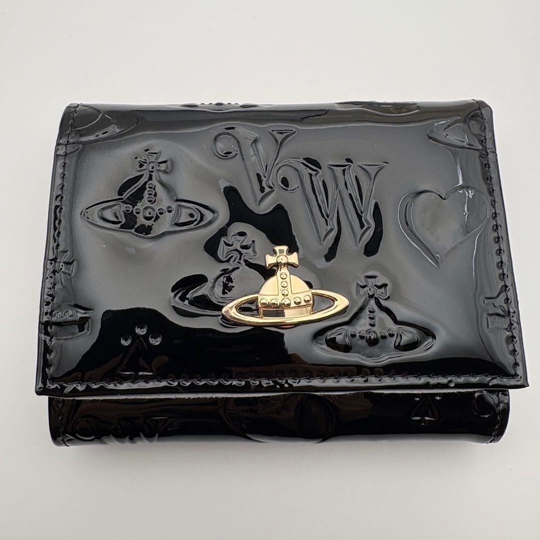 【新品未使用】Vivienne Westwood 三つ折り財布 黒 エナメル